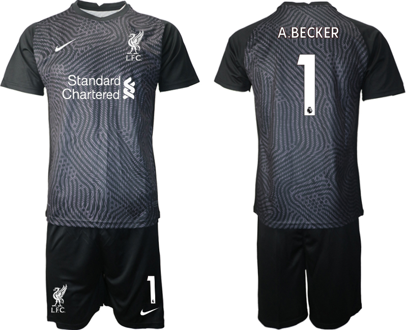 2021 Men Liverpool black goalkeeper #1 soccer jerseys
